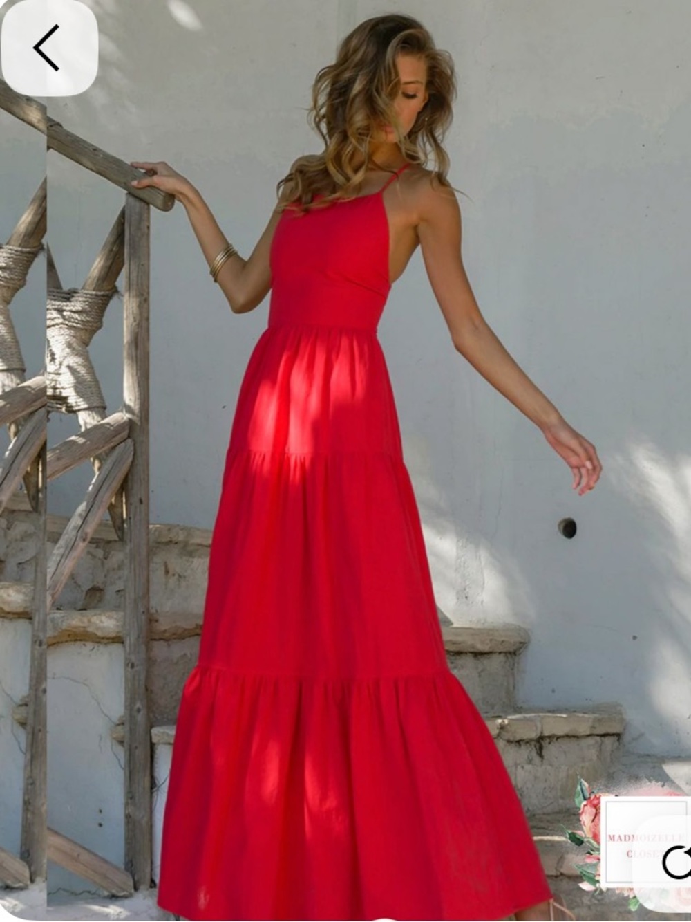 Smocked Cotton Red Tiered Maxi Dress - NWT, size L
